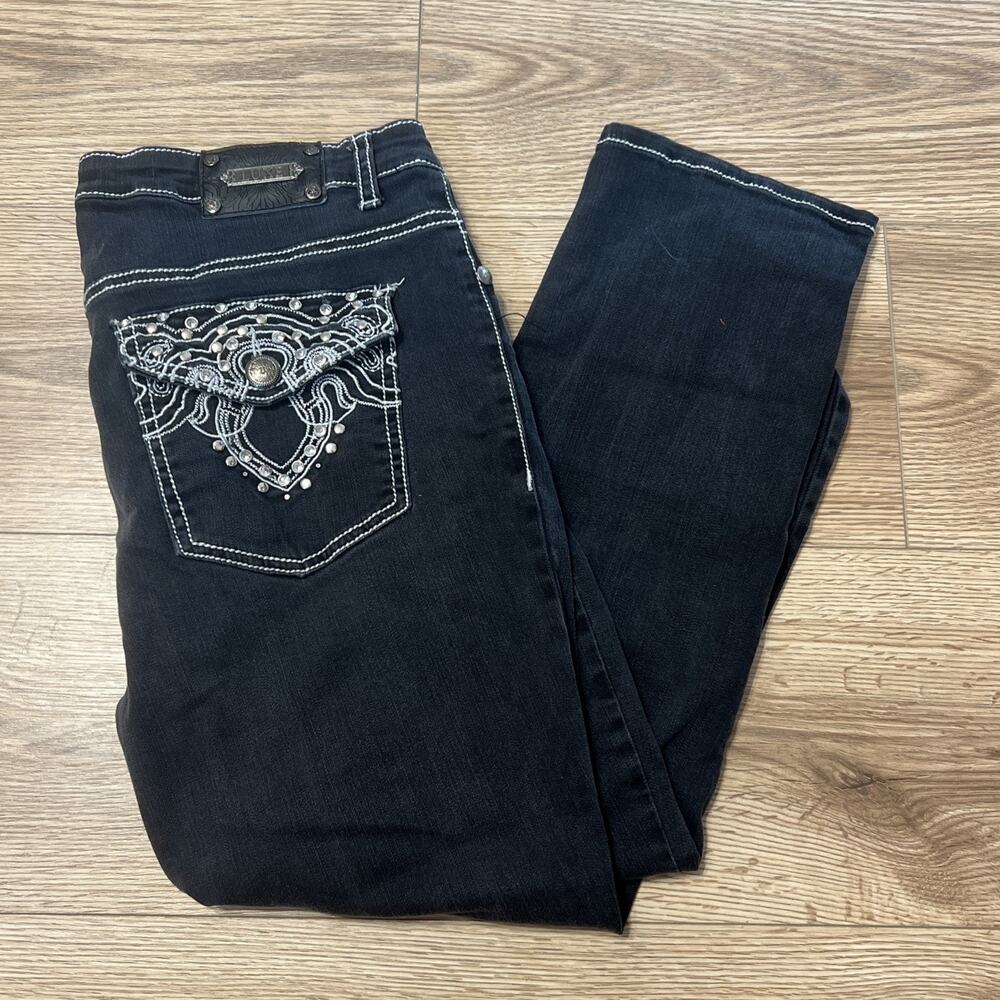 Tru Luxe Women’s Black Denim Jeans Rhinestones Size 8/29 (A23)